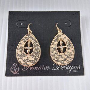 Premier Designs Gold Tone Snakeskin Rhinestone Teardrop Earrings Fashion Jewelry